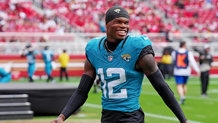 Sep 28, 2025; Santa Clara, California, USA; Jacksonville Jaguars wide receiver Travis Hunter (12) reacts after the game against the San Francisco 49ers at Levi's Stadium. Mandatory Credit: Darren Yamashita-Imagn Images Sep 28, 2025; Santa Clara, California, USA; Jacksonville Jaguars wide receiver Travis Hunter (12) reacts after the game against the San Francisco 49ers at Levi's Stadium. Mandatory Credit: Darren Yamashita-Imagn Images