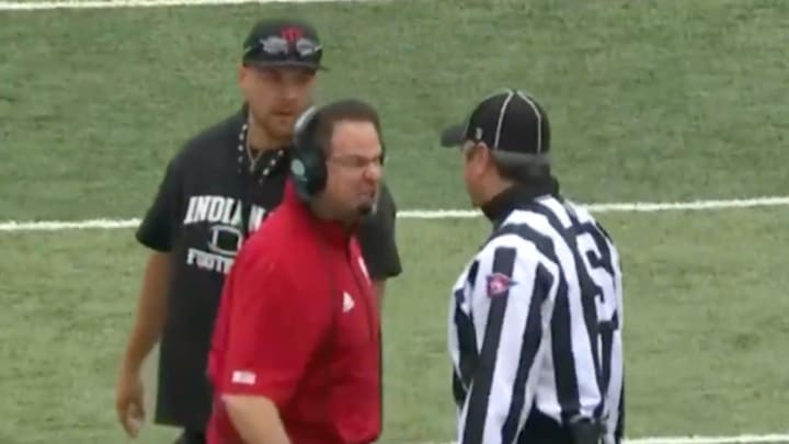 Cignetti was not pleased after he thought the officials missed a holding call on Oregon in the second quarter. 