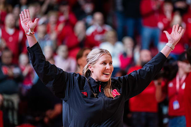 Nebraska Cornhuskers volleyball head coach Dani Busboom Kelly is introduced.
