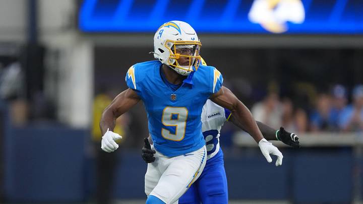 Chargers WR Tre' Harris runs a route against the LA Rams in the preseason