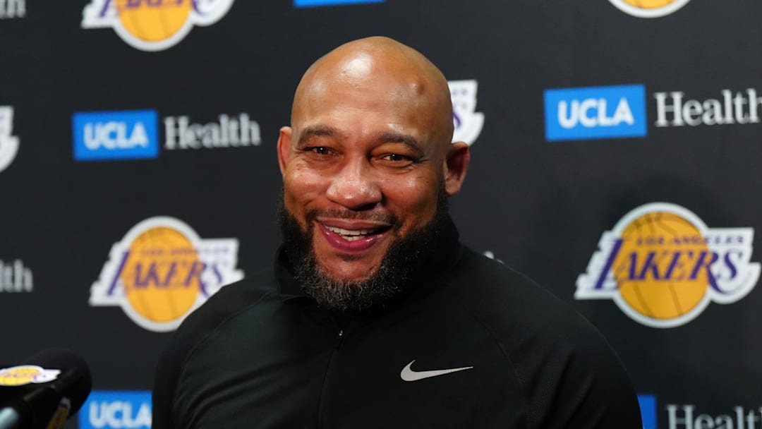 Mar 18, 2024; Los Angeles, California, USA; Los Angeles Lakers coach Darvin Ham at a press conference during the game Atlanta Hawks at Crypto.com Arena. Mandatory Credit: Kirby Lee-Imagn Images