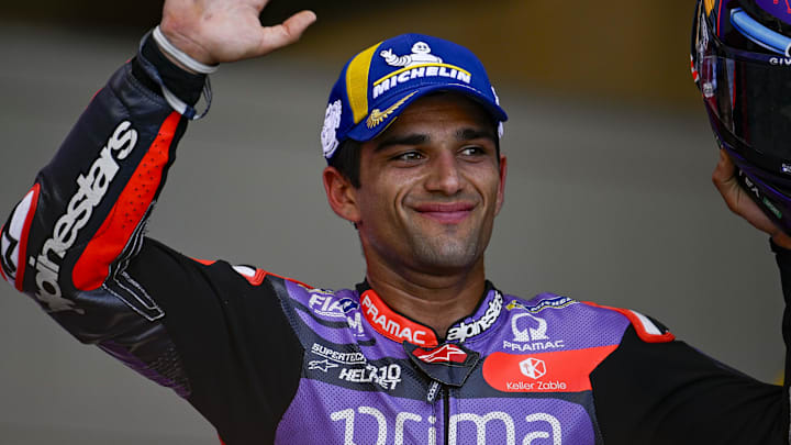 Apr 13, 2024; Austin, TX, USA; Jorge Martin (89) of Spain and Prima Pramac Racing waves to the fans after the Americas Grand Prix sprint race at Circuit of The Americas. Mandatory Credit: Jerome Miron-Imagn Images