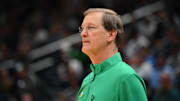 Mar 21, 2025; Seattle, WA, USA; Oregon Ducks head coach Dana Altman during the second half in the first round of the NCAA Tournament at Climate Pledge Arena. Mandatory Credit: Steven Bisig-Imagn Images