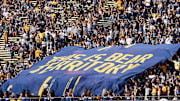 Sep 6, 2025; Berkeley, California, USA; A California Golden Bears banner is displayed in the crowd during the fourth quarter against the Texas Southern Tigers at California Memorial Stadium. Mandatory Credit: Darren Yamashita-Imagn Images