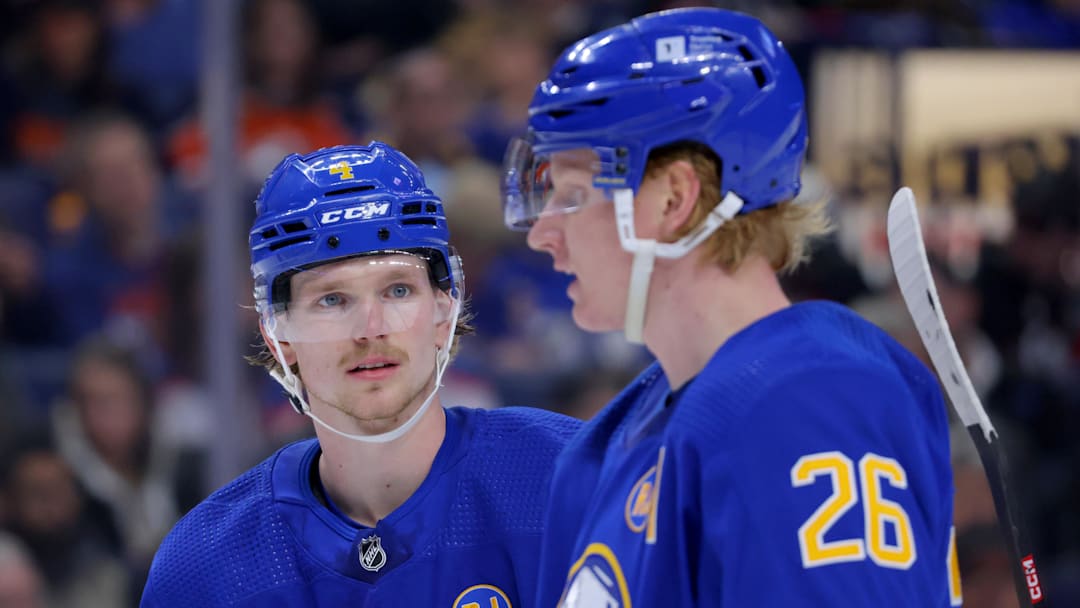 Buffalo Sabres defensemen Rasmus Dahlin and Bowen Byram