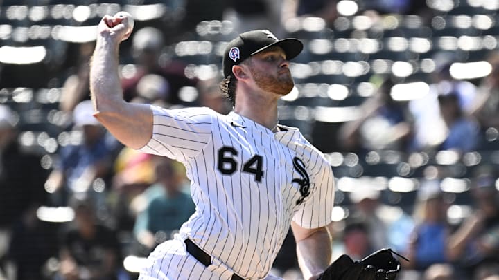 Sep 11, 2025; Chicago, Illinois, USA;  Chicago White Sox pitcher Shane Smith (64) delivers against the Tampa Bay Rays during the first inning at Rate Field. Mandatory Credit: Matt Marton-Imagn Images