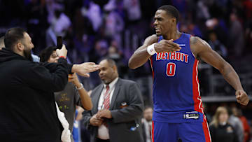Jan 3, 2025; Detroit, Michigan, USA;  Detroit Pistons center Jalen Duren (0) : Rick Osentoski-Imagn Images