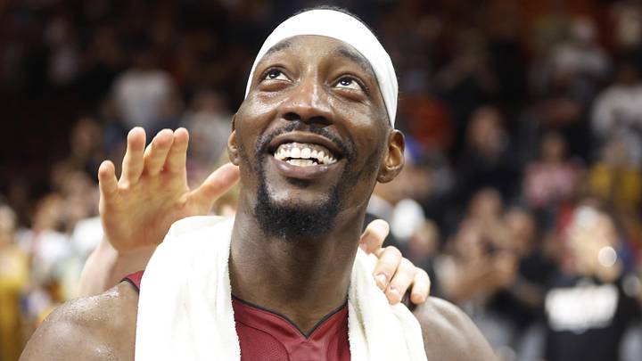 Miami Heat center Bam Adebayo (13) reacts (Mandatory Credit: Rhona Wise-Imagn Images)