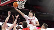 Wisconsin forward Nolan Winter (31) grabs a rebound during the first half of their game against Campbell Monday, November 3, 2025 at the Kohl Center in Madison, Wisconsin.