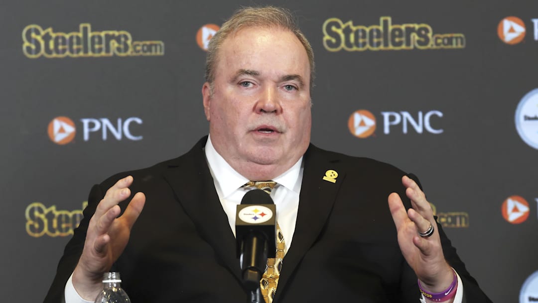 Jan 27, 2026; Pittsburgh, PA, USA;  Pittsburgh Steelers head coach Mike McCarthy speaks at a press conference introducing him as the next head coach of the Steelers at PNC Champions Club at Acrisure Stadium.. Mandatory Credit: Charles LeClaire-Imagn Images