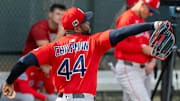 Boston Red Sox pitcher Aroldis Chapman (44) during the first day of spring training at Jet Blue Park at Fenway South. 