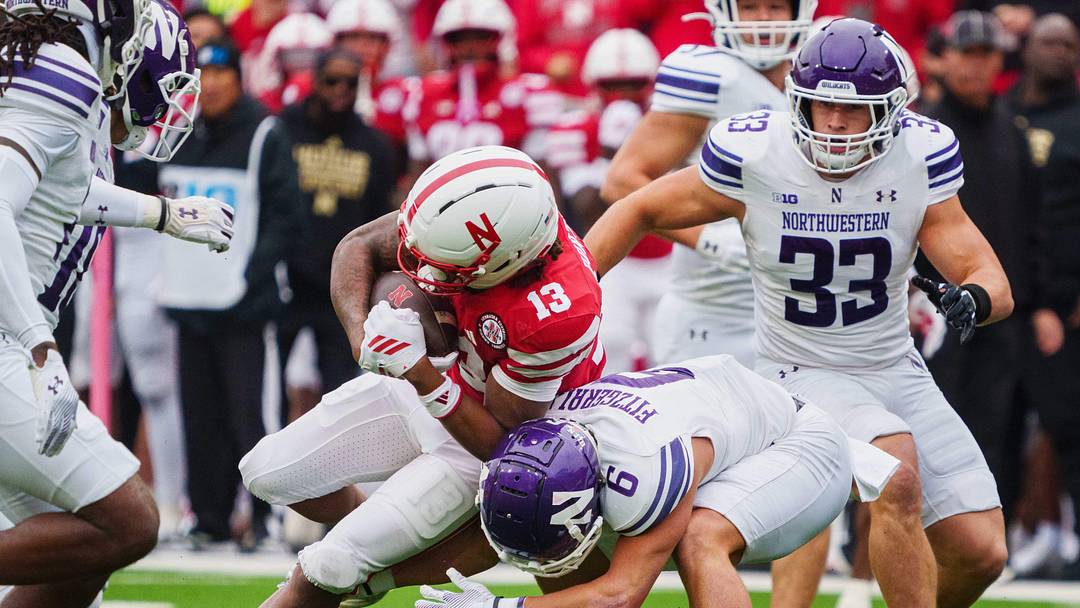 Northwestern Wildcats defensive back Robert Fitzgerald (6) and linebacker Braydon Brus (33) during the first quarter at Memorial Stadium. Mandatory Credit: Dylan Widger-Imagn Images Northwestern Wildcats defensive back Robert Fitzgerald (6) and linebacker Braydon Brus (33) during the first quarter at Memorial Stadium. Mandatory Credit: Dylan Widger-Imagn Images