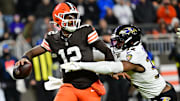 Cleveland Browns quarterback Shedeur Sanders replaced an injured Dillon Gabriel on Sunday against the Ravens.