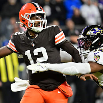 Cleveland Browns quarterback Shedeur Sanders replaced an injured Dillon Gabriel on Sunday against the Ravens.