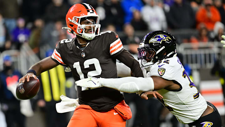 Cleveland Browns quarterback Shedeur Sanders replaced an injured Dillon Gabriel on Sunday against the Ravens.