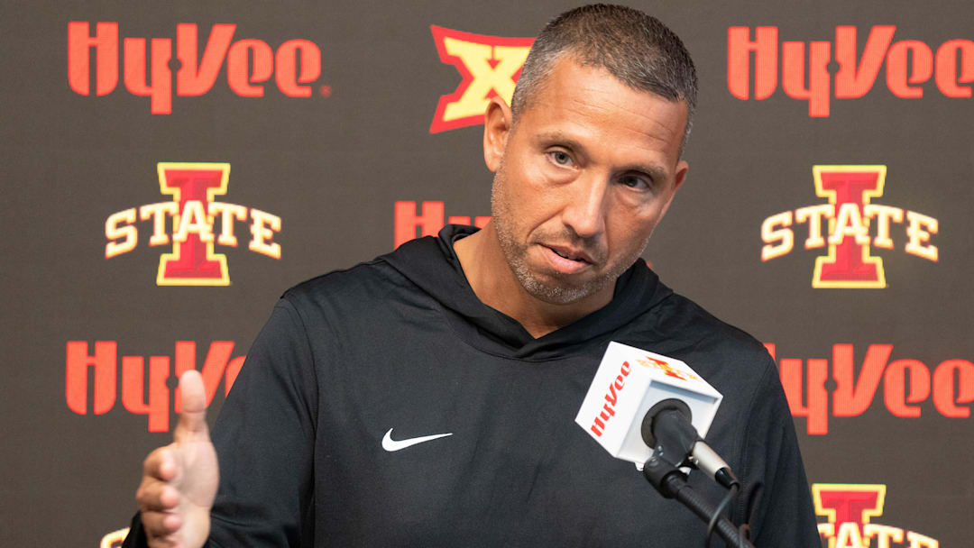 Iowa State football head coach Matt Campbell speaks during Iowa State football media day at Stark Performance Center on July 25, 2025, in Ames. Iowa State football head coach Matt Campbell speaks during Iowa State football media day at Stark Performance Center on July 25, 2025, in Ames.