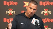 Iowa State football head coach Matt Campbell speaks during Iowa State football media day at Stark Performance Center on July 25, 2025, in Ames.