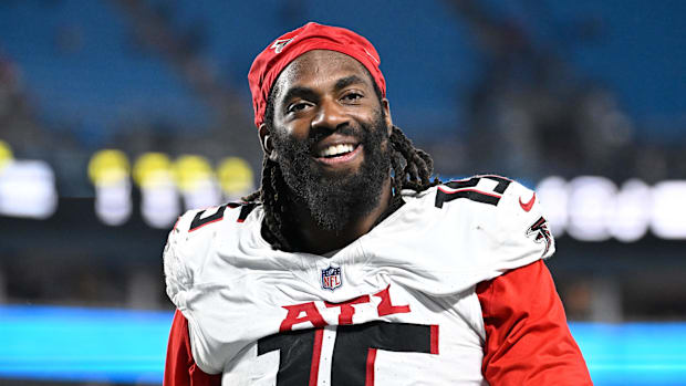 Atlanta Falcons linebacker Matthew Judon after a game against the Carolina Panthers