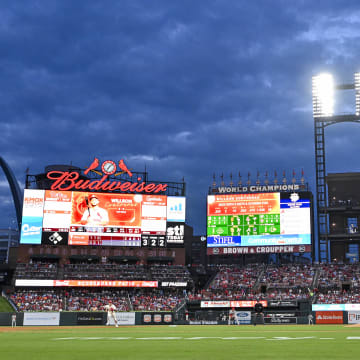 Sep 16, 2023; St. Louis, Missouri, USA;  A general view as Philadelphia Phillies starting pitcher Ranger Suarez (55) pitches against the St. Louis Cardinals during the third inning at Busch Stadium. Mandatory Credit: Jeff Curry-USA TODAY Sports