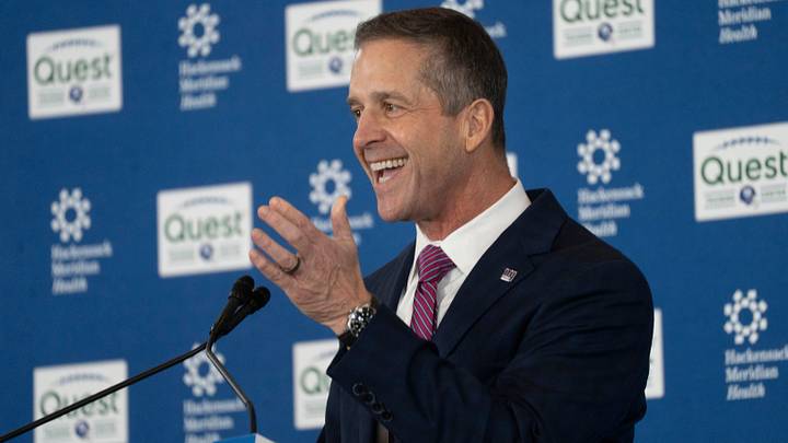 New Giants Head Coach John Harbaugh speaks during a press conference welcoming Harbaugh at the Quest Diagnostics Training Center in East Rutherford on Tuesday, Jan. 20, 2025.