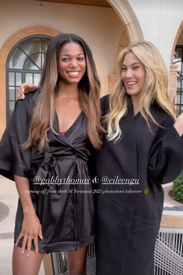 Gabby Thomas, Eileen Gu on SI Swimsuit photo shoot in Boca Raton, Fla.