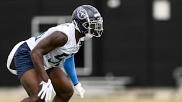 Tennessee Titans outside linebacker Oluwafemi Oladejo. Mandatory Credit: Steve Roberts-Imagn Images