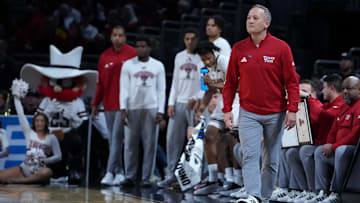 Mar 20, 2025; Wichita, KS, USA; Texas Tech Red Raiders head coach Grant McCasland in the second half of a first round men’s NCAA Tournament game against the North Carolina-Wilmington Seahawks at Intrust Bank Arena. Mandatory Credit: Kirby Lee-Imagn Images
