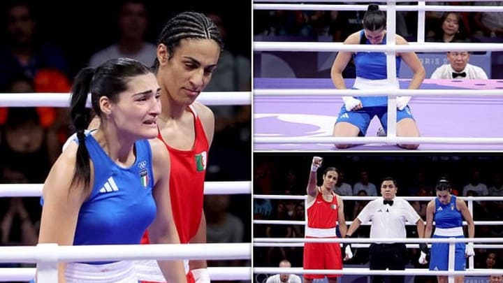 Angela Carini in pain after 46 seconds against Imane Khelif at the Paris Olympics