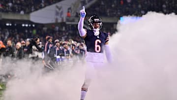 Dec 26, 2024; Chicago, Illinois, USA; Chicago Bears cornerback Kyler Gordon (6) enters the field before the game against the Seattle Seahawks at Soldier Field.