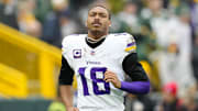 Nov 23, 2025; Green Bay, Wisconsin, USA;  Minnesota Vikings wide receiver Justin Jefferson (18) during the game against the Green Bay Packers at Lambeau Field. 