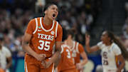 Texas Longhorns forward Madison Booker (35) during 2025 NCAA tournament against the South Carolina Gamecocks, April 4, 2025 at Amalie Arena in Tampa, Florida.