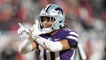 Kansas State cornerback Jacob Parrish celebrates an interception against NC State.