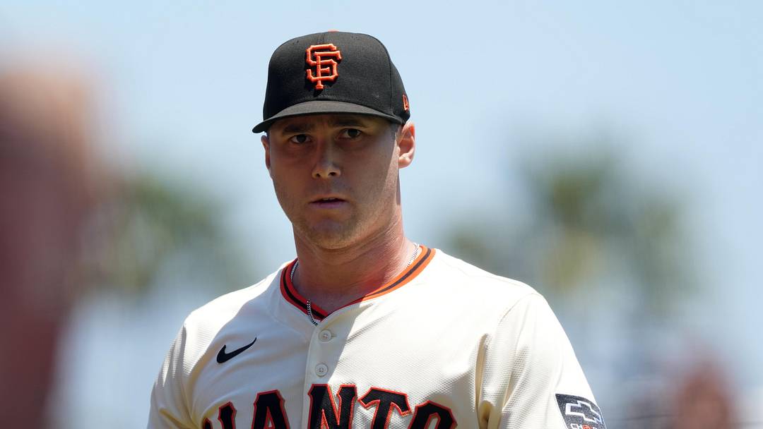 Jul 12, 2025; San Francisco, California, USA; San Francisco Giants starting pitcher Landen Roupp (65) during the first inning against the Los Angeles Dodgers at Oracle Park