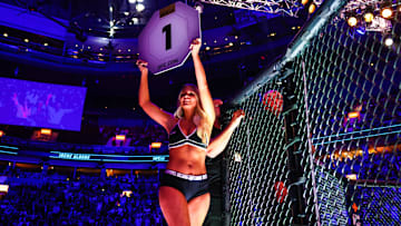 UFC ring girl pictured during UFC 289 at Rogers Arena