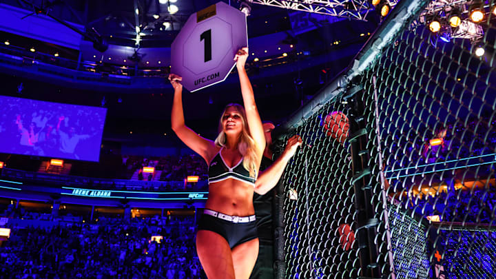 UFC ring girl pictured during UFC 289 at Rogers Arena
