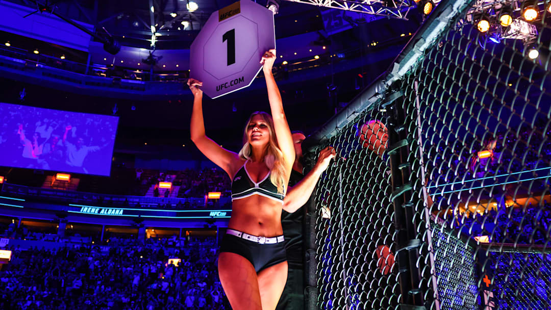 Ring girl pictured during UFC 289 at Rogers Arena.