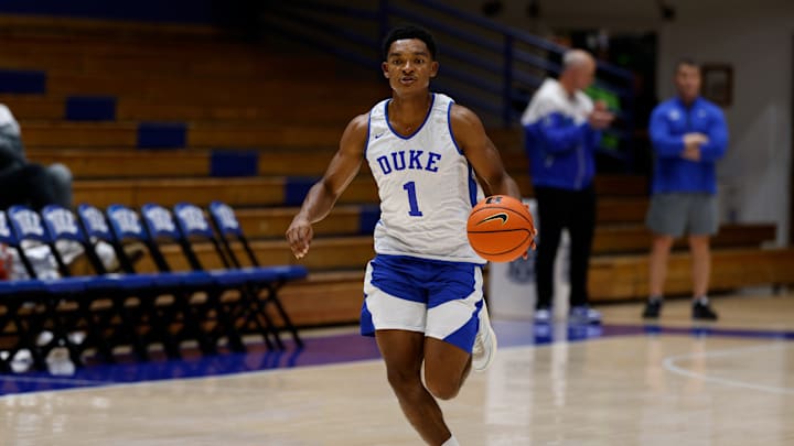 Duke Men's Basketball Open Practice; Duke basketball guard Caleb Foster