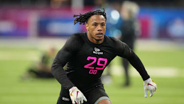 Feb 28, 2025; Indianapolis, IN, USA;  Southern California defensive back Jaylin Smith (DB29) participates in drills during the 2025 NFL Combine at Lucas Oil Stadium. Mandatory Credit: Kirby Lee-Imagn Images
