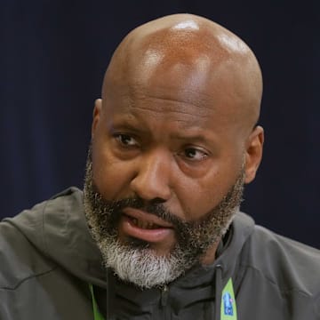Detroit Lions general manager Brad Holmes speaks during the NFL Scouting Combine at the Indiana Convention Center