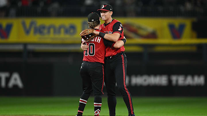 Chicago White Sox infielders Chase Meidroth and Colson Montgomery celebrate a win over the San Diego Padres.