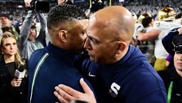 Penn State football head coach James Franklin and Notre Dame head coach Marcus Freeman
