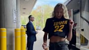 Indiana Fever player Lexie Hull rocks a Caitlin Clark Iowa shirt before a preseason exhibition game at Carver-Hawkeye Arena