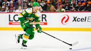 Nov 3, 2024; Saint Paul, Minnesota, USA; Minnesota Wild defenseman Jonas Brodin (25) during a game between the Minnesota Wild and Toronto Maple Leafs at Xcel Energy Center. Mandatory Credit: Brace Hemmelgarn-Imagn Images