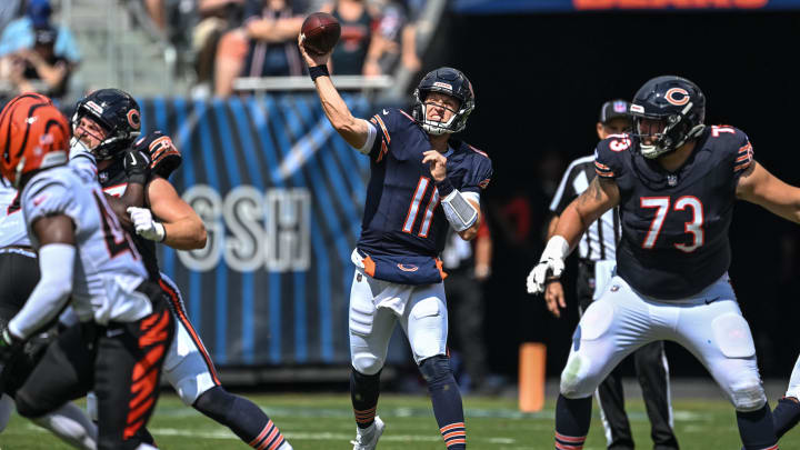 Brett Rypien fires off a pass Saturday against the Cincinnati Bengals. Rypien leads the NFL in passer rating in preseason.