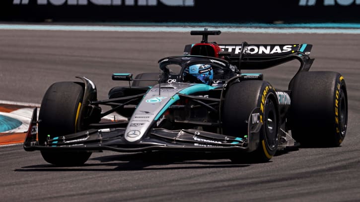 May 4, 2024; Miami Gardens, Florida, USA; Mercedes driver George Russell (63) during the F1 Sprint