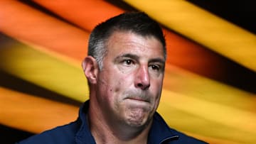 Aug 8, 2025; Foxborough, Massachusetts, USA; New England Patriots head coach Mike Vrabel walks onto the field before a game against the Washington Commanders at Gillette Stadium. Mandatory Credit: Brian Fluharty-Imagn Images