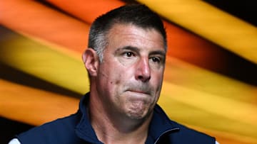 Aug 8, 2025; Foxborough, Massachusetts, USA; New England Patriots head coach Mike Vrabel walks onto the field before a game against the Washington Commanders at Gillette Stadium. Mandatory Credit: Brian Fluharty-Imagn Images