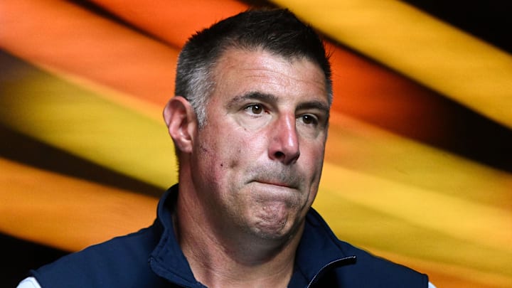 Aug 8, 2025; Foxborough, Massachusetts, USA; New England Patriots head coach Mike Vrabel walks onto the field before a game against the Washington Commanders at Gillette Stadium. Mandatory Credit: Brian Fluharty-Imagn Images