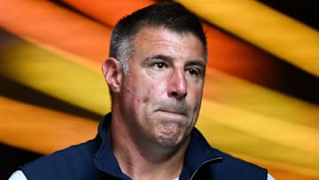 Aug 8, 2025; Foxborough, Massachusetts, USA; New England Patriots head coach Mike Vrabel walks onto the field before a game against the Washington Commanders at Gillette Stadium. Mandatory Credit: Brian Fluharty-Imagn Images