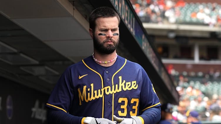 May 7, 2023; San Francisco, California, USA; Milwaukee Brewers designated hitter Jesse Winker (33)